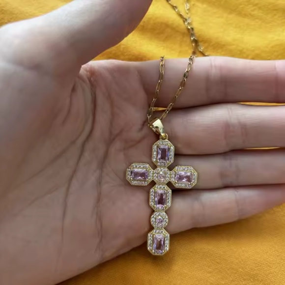 Vintage Crystal Cross Gold Necklace - Picture 5 of 5